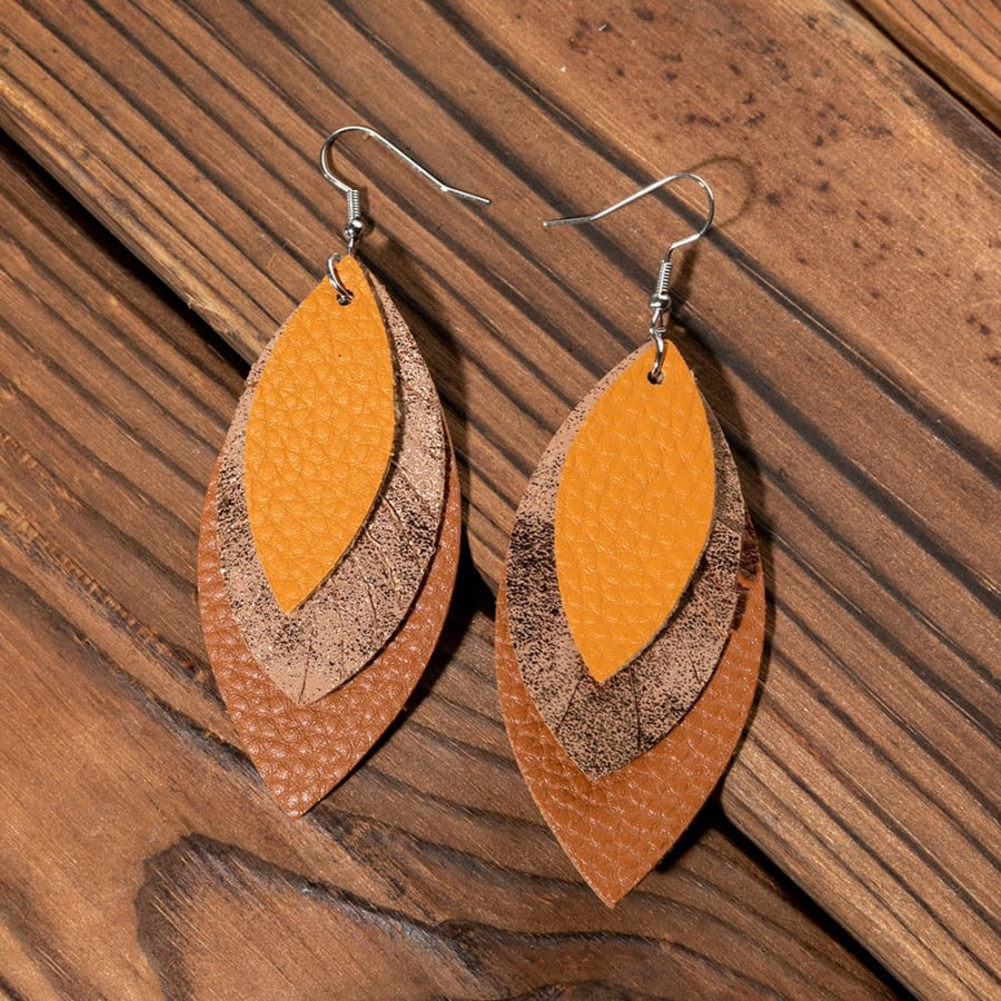 PU Leather Drop Earrings Mustard / One Size