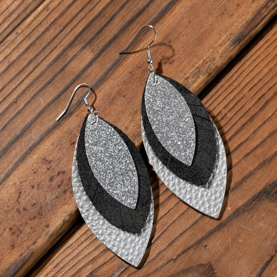 PU Leather Drop Earrings Silver / One Size