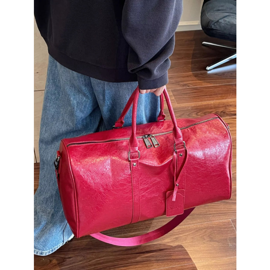 PU Leather Duffle Bag Wine Red / One Size Apparel and Accessories
