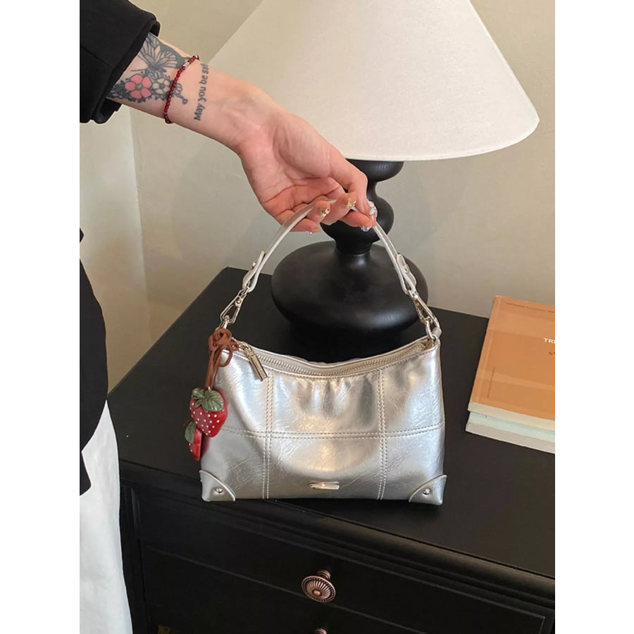 PU Leather Handbag Silver / One Size Apparel and Accessories