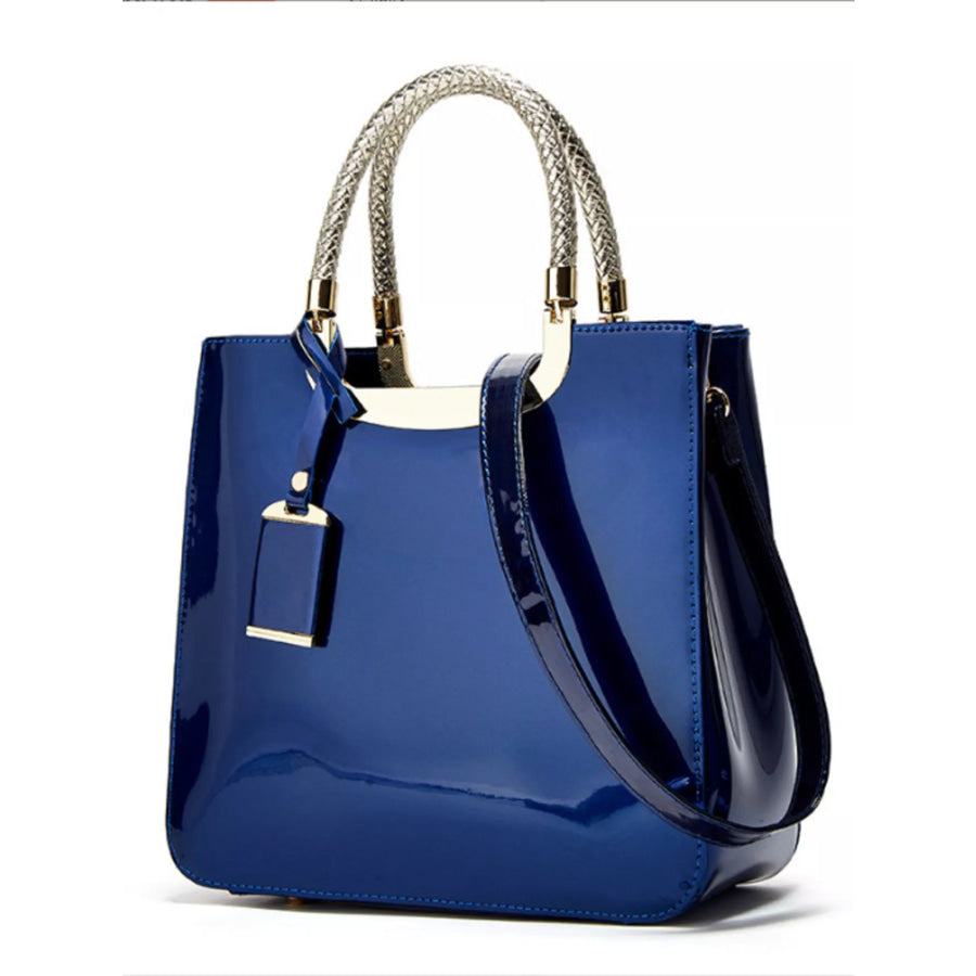 PU Leather Handbag with Metallic Braided Handle Apparel and Accessories