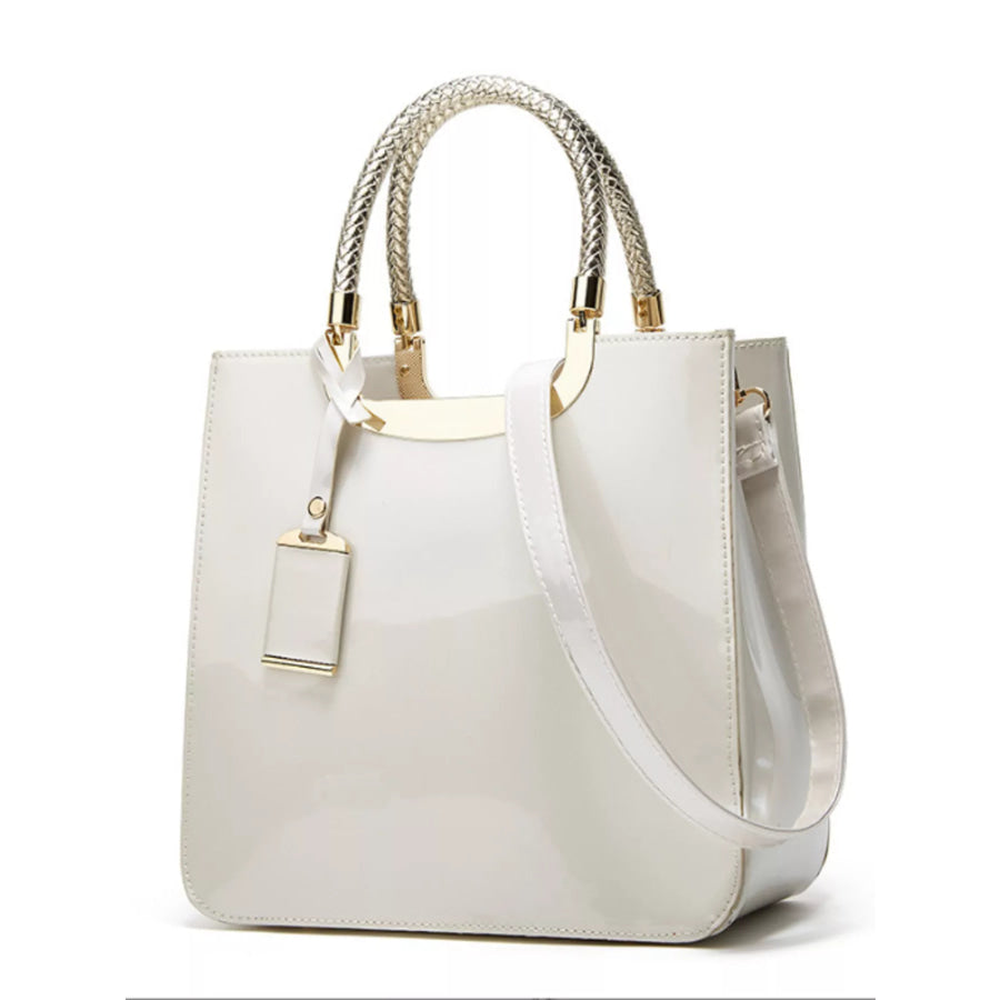 PU Leather Handbag with Metallic Braided Handle Apparel and Accessories