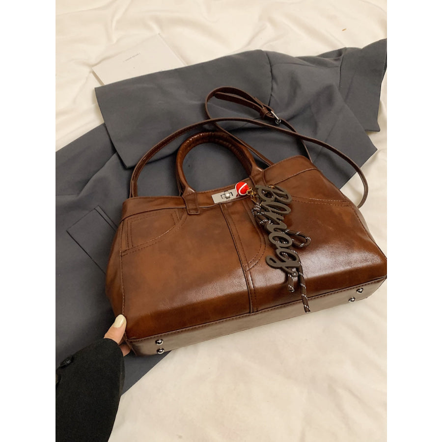 PU Leather Handbag with Pendant Apparel and Accessories