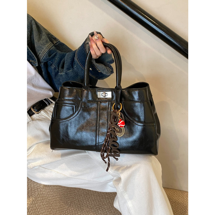 PU Leather Handbag with Pendant Apparel and Accessories