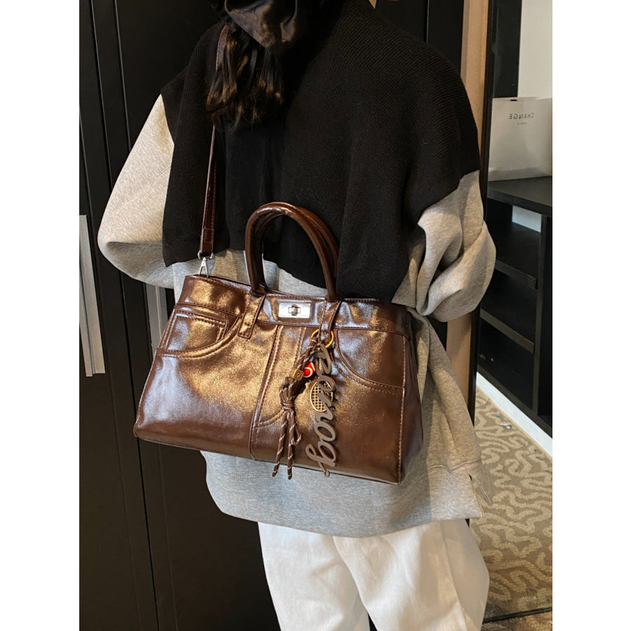 PU Leather Handbag with Pendant Apparel and Accessories