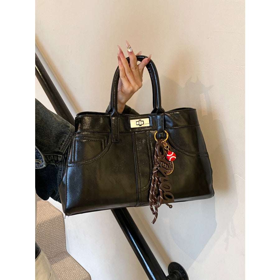 PU Leather Handbag with Pendant Apparel and Accessories