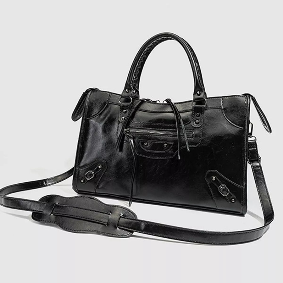 PU Leather Handbag with Top Handle Black / onesize Apparel and Accessories