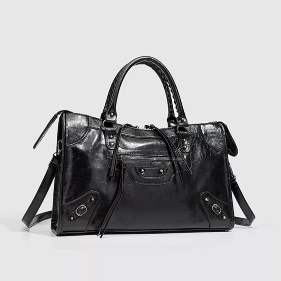 PU Leather Handbag with Top Handle Black / onesize Apparel and Accessories