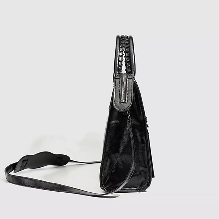 PU Leather Handbag with Top Handle Black / onesize Apparel and Accessories