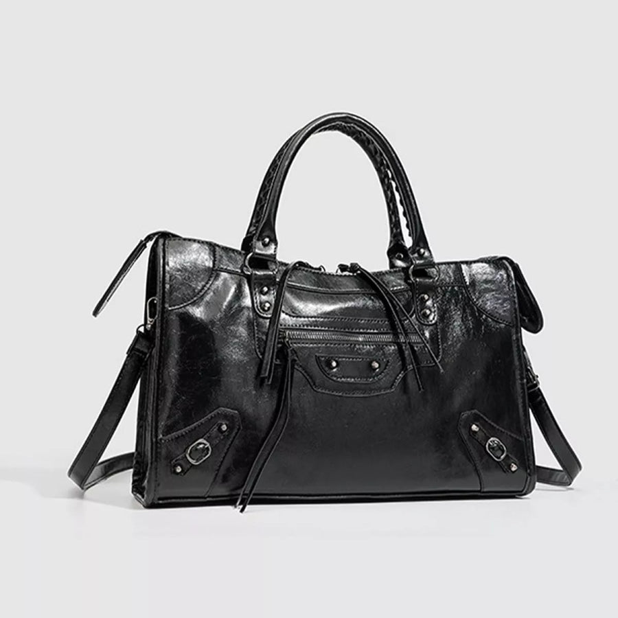 PU Leather Handbag with Top Handle Black / onesize Apparel and Accessories