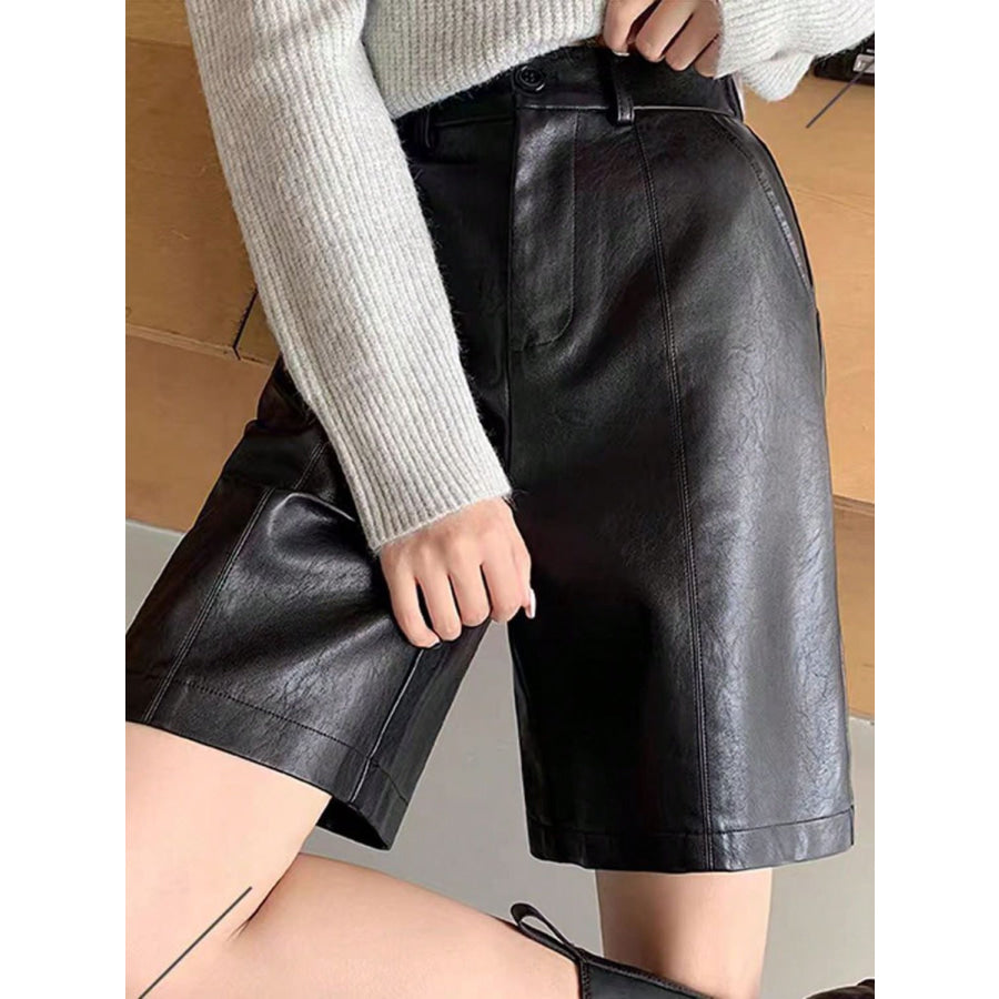 PU Leather High Rise Shorts Black / S Apparel and Accessories