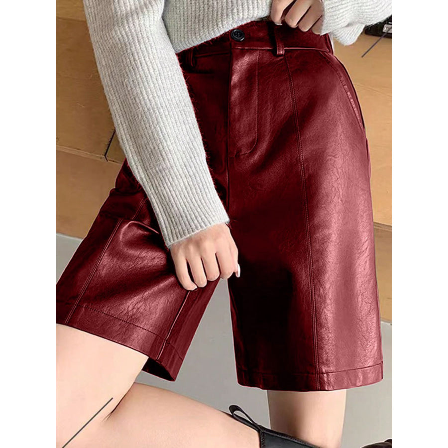 PU Leather High Rise Shorts Burgundy / S Apparel and Accessories