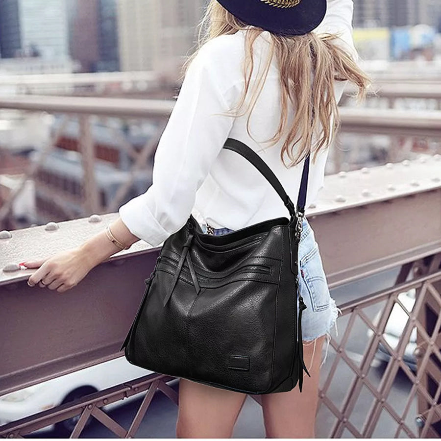 PU Leather Hobo Handbag Black / onesize Apparel and Accessories