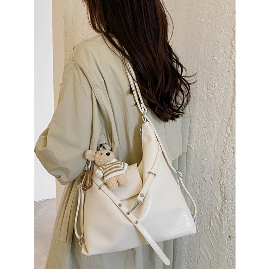 PU Leather Hobo Handbag with Cute Bear Pendant Apparel and Accessories