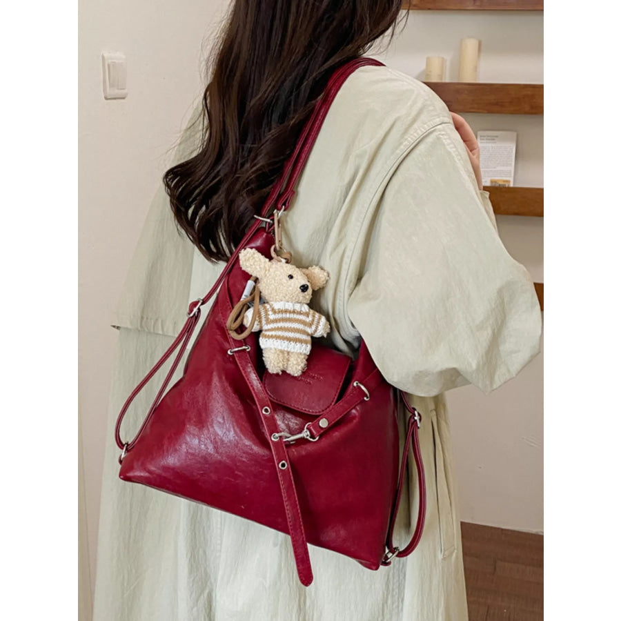 PU Leather Hobo Handbag with Cute Bear Pendant Apparel and Accessories