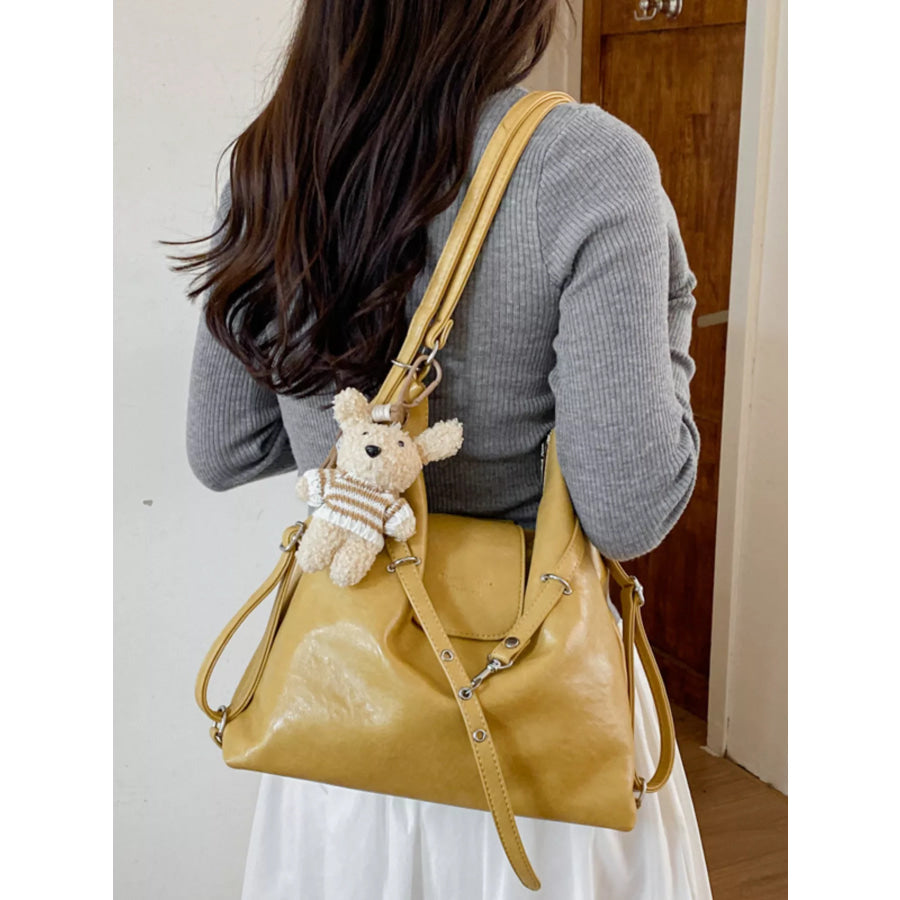PU Leather Hobo Handbag with Cute Bear Pendant Apparel and Accessories