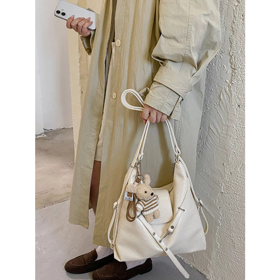 PU Leather Hobo Handbag with Cute Bear Pendant Apparel and Accessories