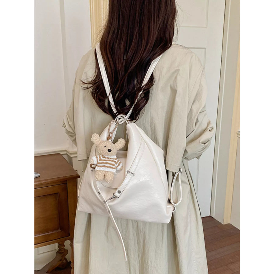 PU Leather Hobo Handbag with Cute Bear Pendant Apparel and Accessories