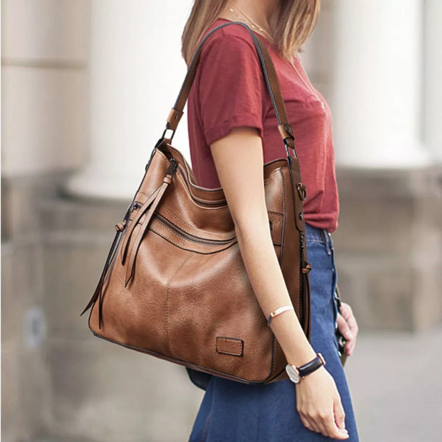 PU Leather Hobo Shoulder Bag Camel / onesize Apparel and Accessories