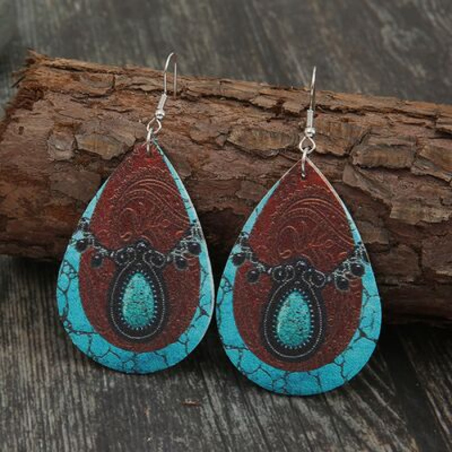 PU Leather Iron Hook Teardrop Earrings Apparel and Accessories