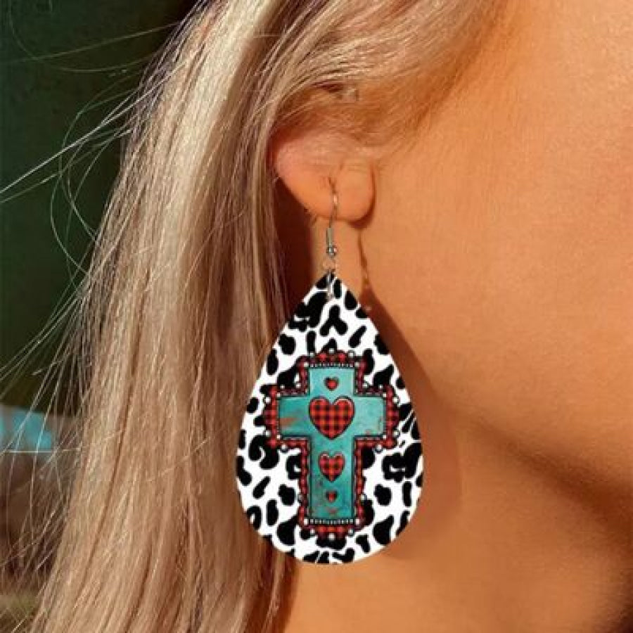 PU Leather Iron Hook Teardrop Earrings Apparel and Accessories