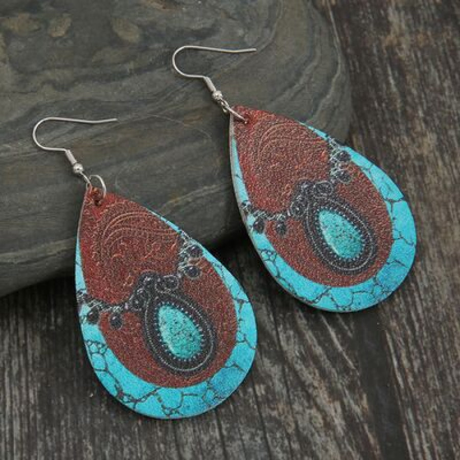 PU Leather Iron Hook Teardrop Earrings Apparel and Accessories