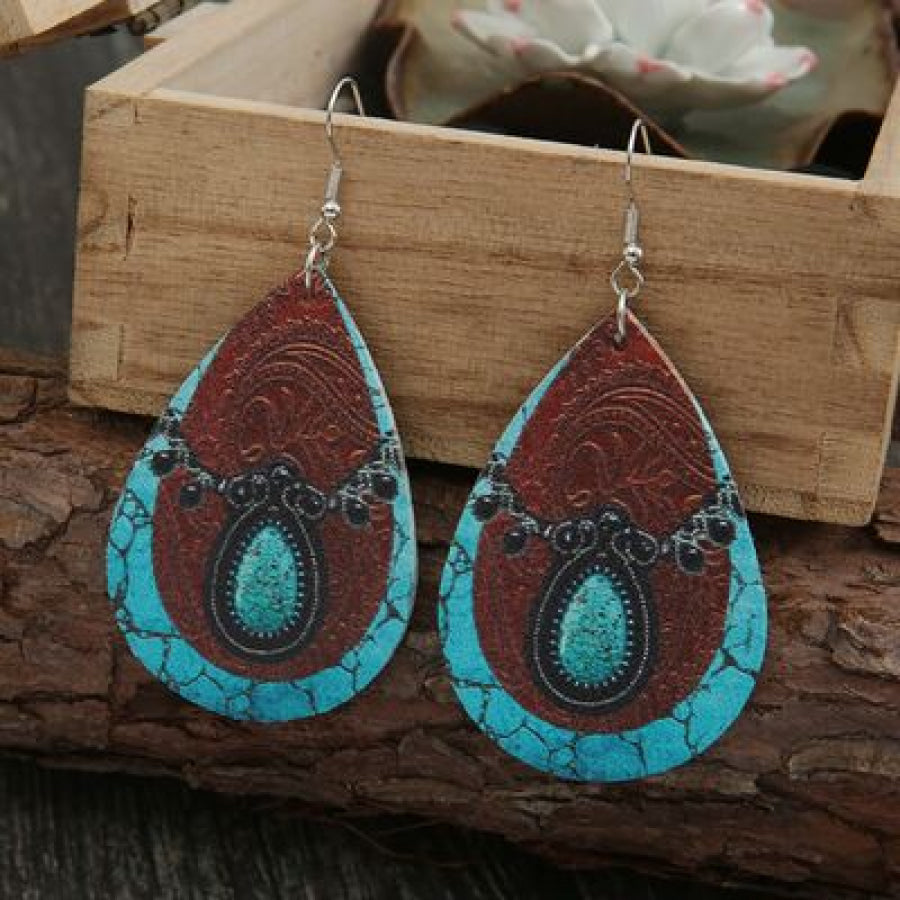 PU Leather Iron Hook Teardrop Earrings Style B / One Size Apparel and Accessories