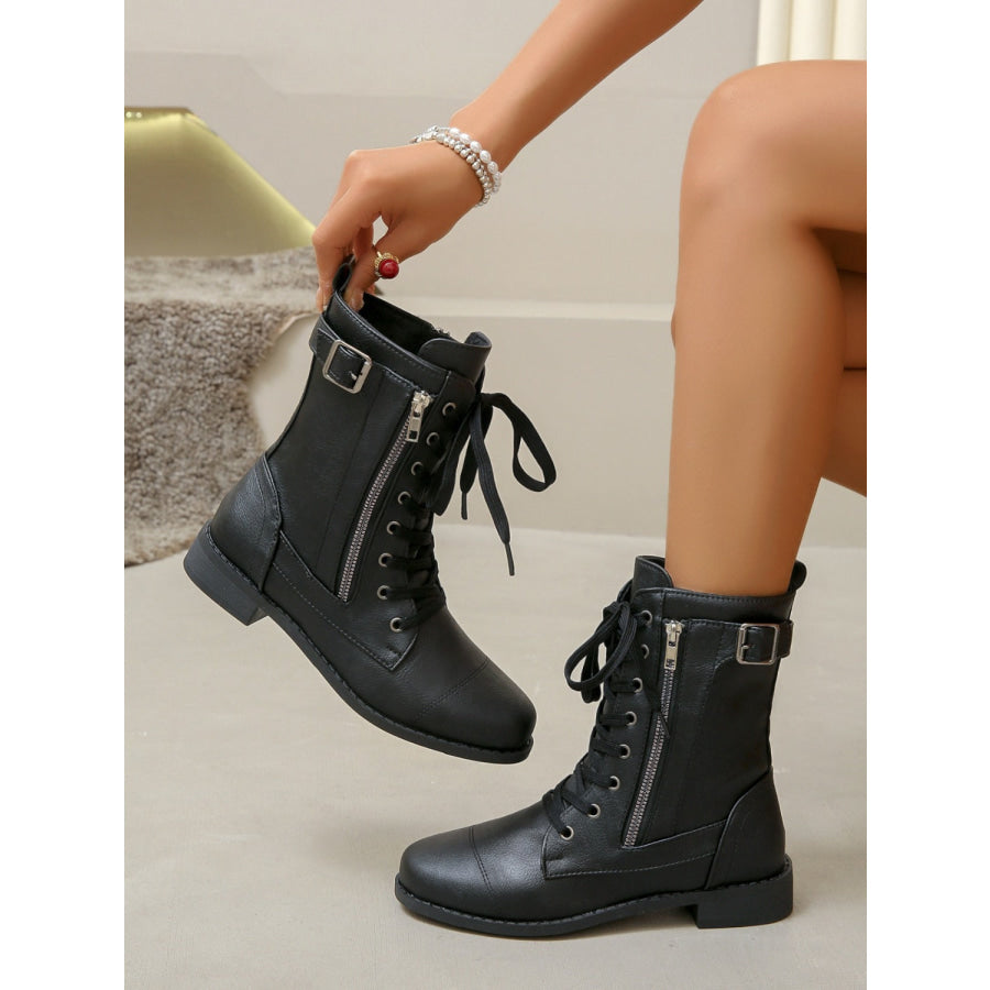 PU Leather Lace-Up Boots Apparel and Accessories