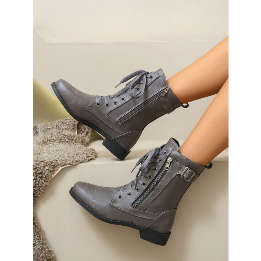 PU Leather Lace-Up Boots Apparel and Accessories