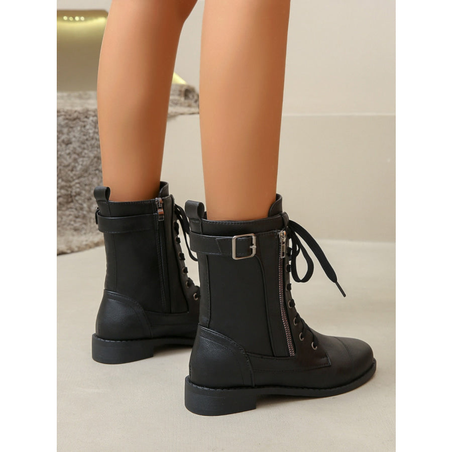 PU Leather Lace-Up Boots Apparel and Accessories