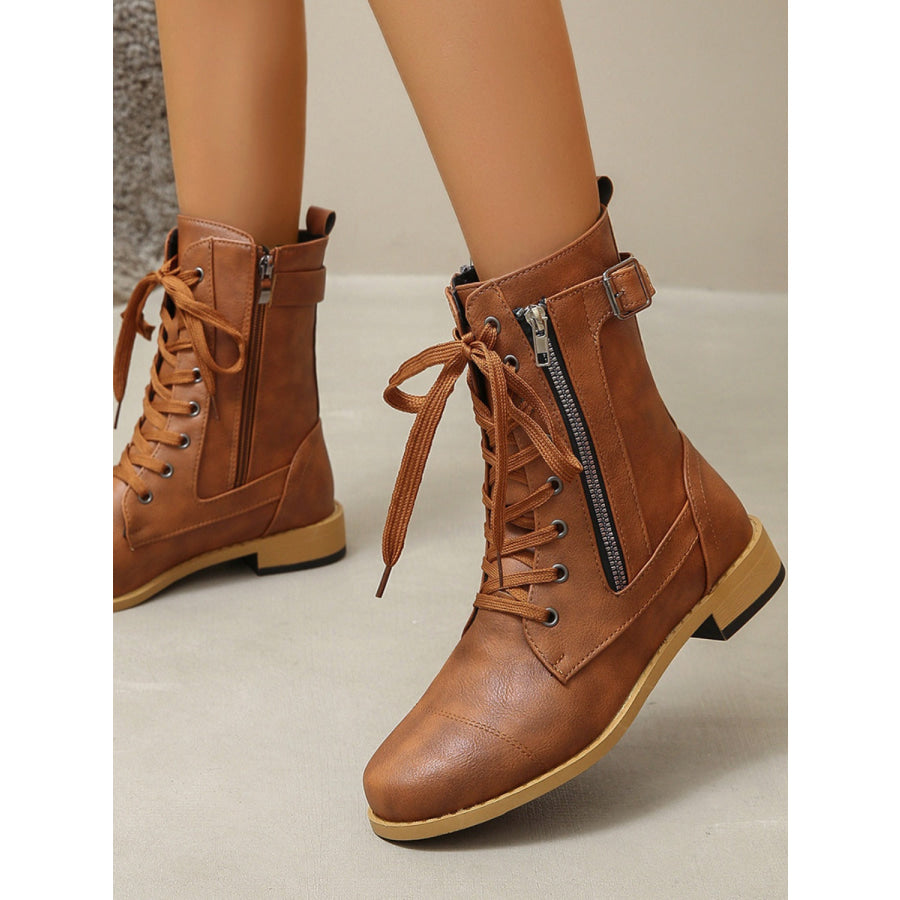 PU Leather Lace-Up Boots Apparel and Accessories