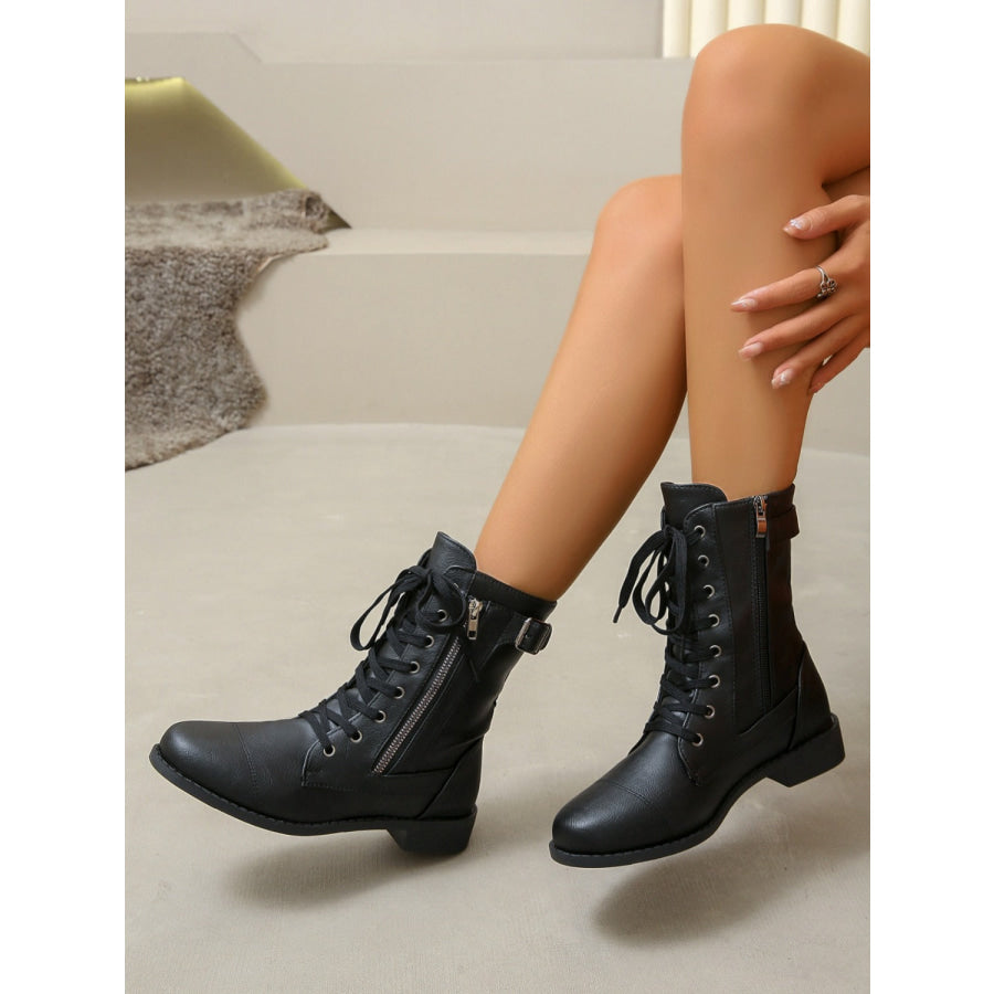 PU Leather Lace-Up Boots Black / 36(US5) Apparel and Accessories