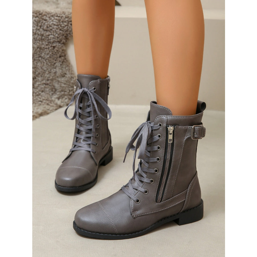 PU Leather Lace-Up Boots Dark Gray / 36(US5) Apparel and Accessories