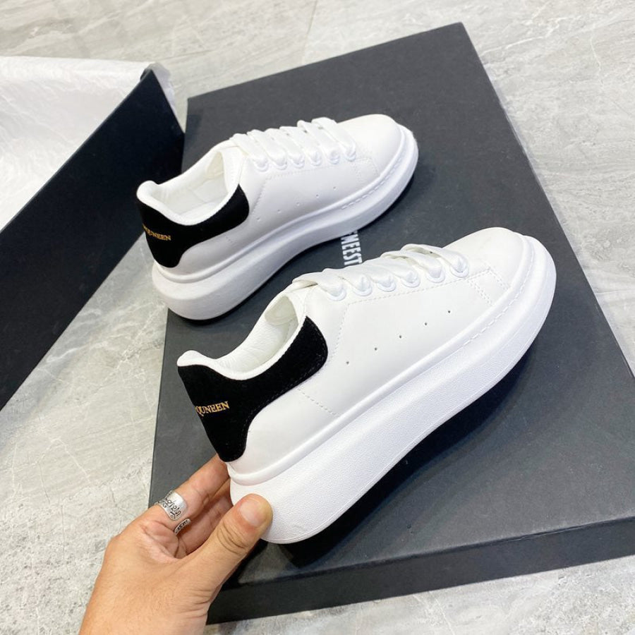 PU Leather Lace Up Round Toe Platform Sneakers Black / 35(US4) Apparel and Accessories