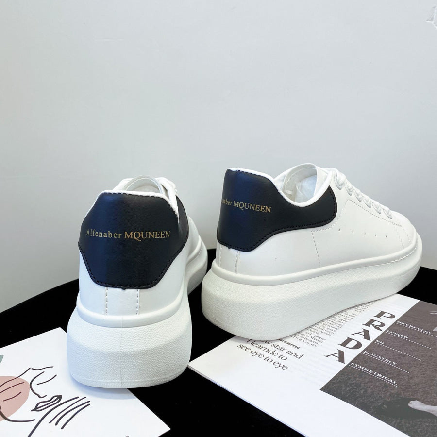PU Leather Lace Up Round Toe Platform Sneakers Black/Heel leather / 35(US4) Apparel and Accessories