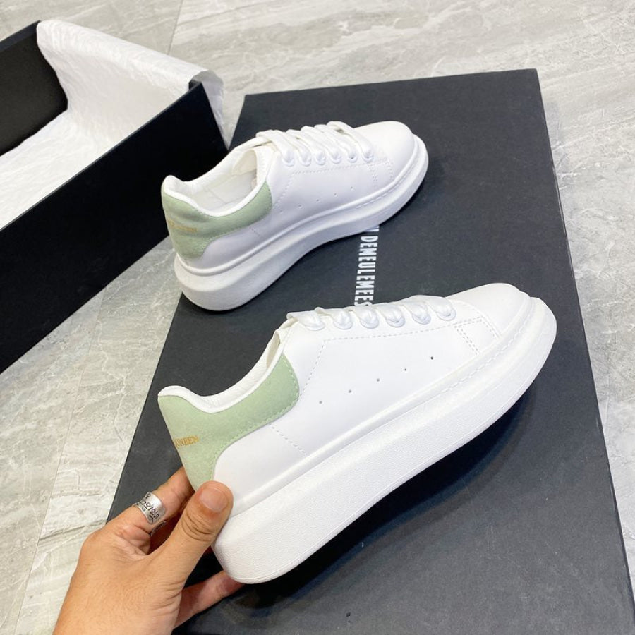 PU Leather Lace Up Round Toe Platform Sneakers Light Green / 35(US4) Apparel and Accessories