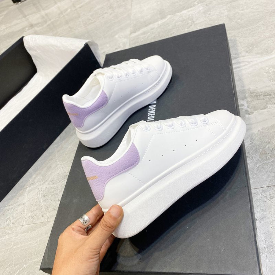 PU Leather Lace Up Round Toe Platform Sneakers Pink Purple / 35(US4) Apparel and Accessories