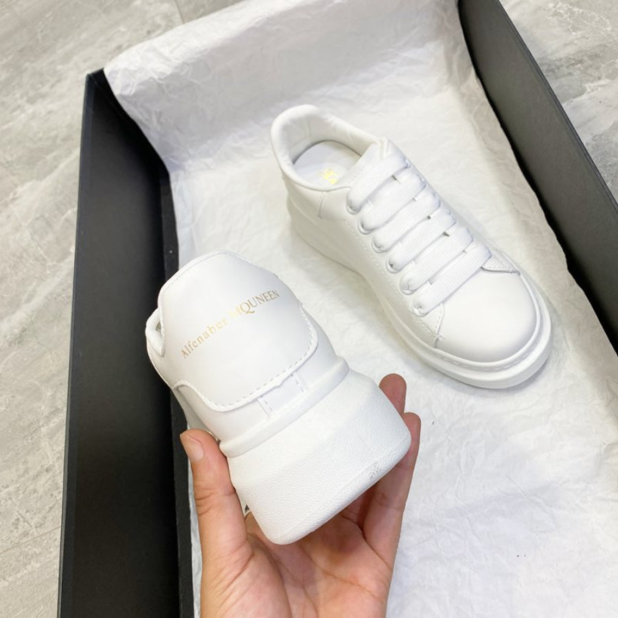 PU Leather Lace Up Round Toe Platform Sneakers White / 35(US4) Apparel and Accessories