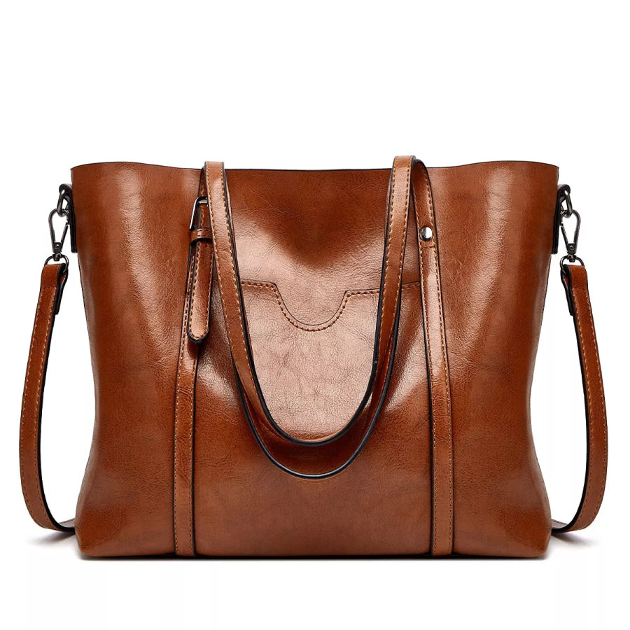 PU Leather Large Capacity Tote Shoulder Bag Caramel / onesize Apparel and Accessories