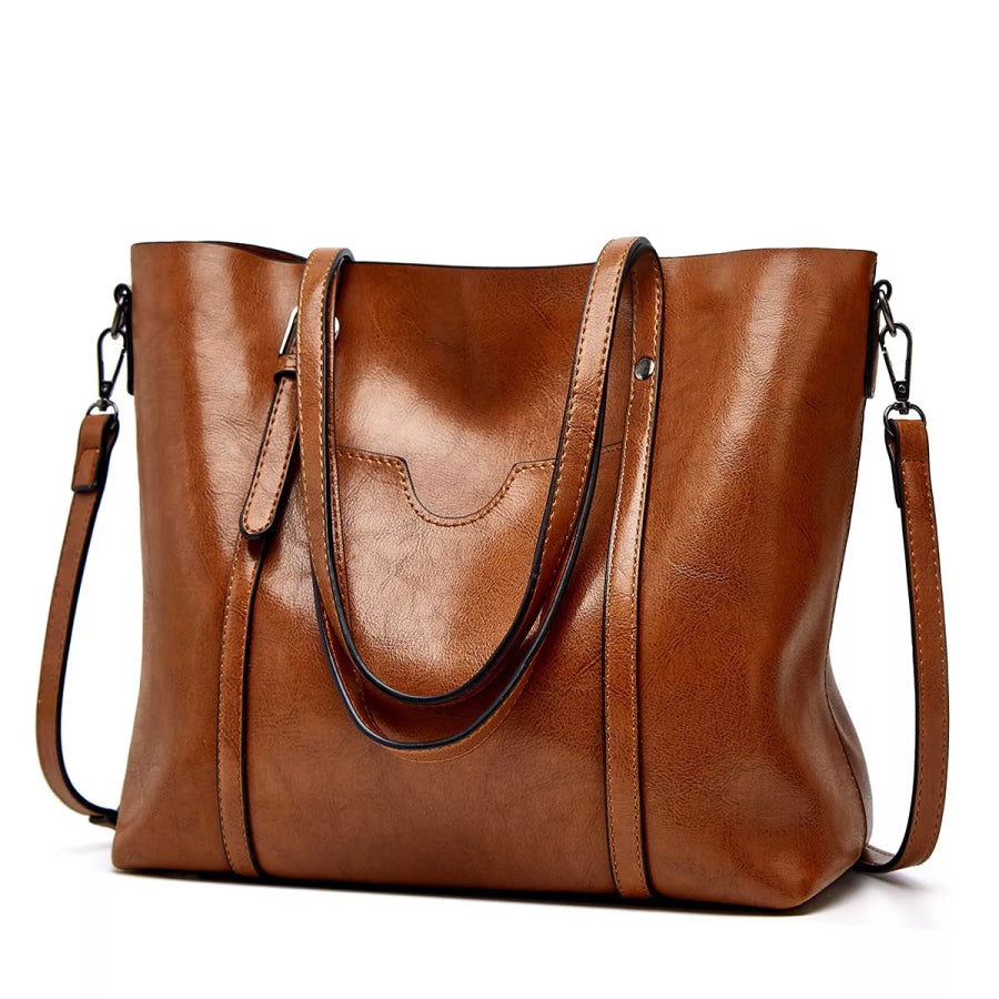 PU Leather Large Capacity Tote Shoulder Bag Caramel / onesize Apparel and Accessories