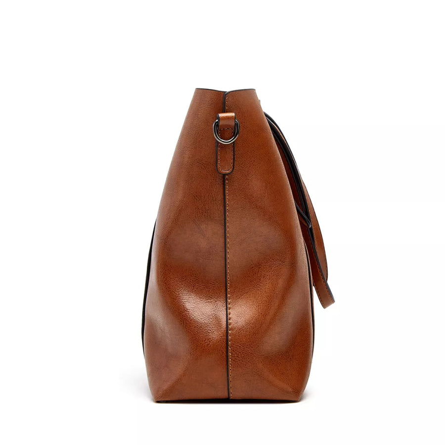 PU Leather Large Capacity Tote Shoulder Bag Caramel / onesize Apparel and Accessories