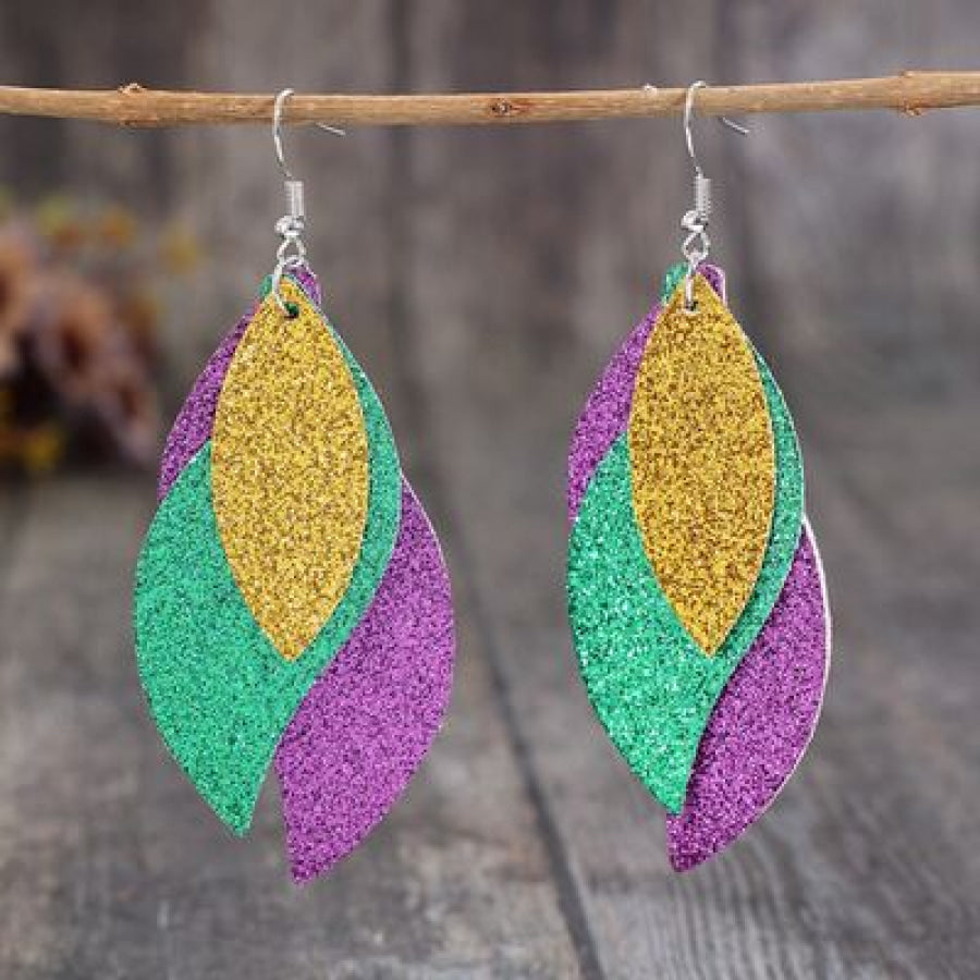 PU Leather Leaf Dangle Earrings Apparel and Accessories