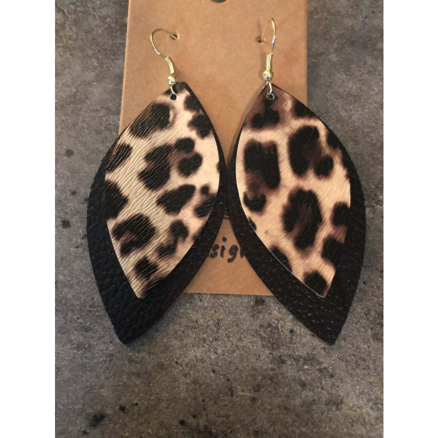 PU Leather Leaf Dangle Earrings Black/Leopard / One Size Apparel and Accessories