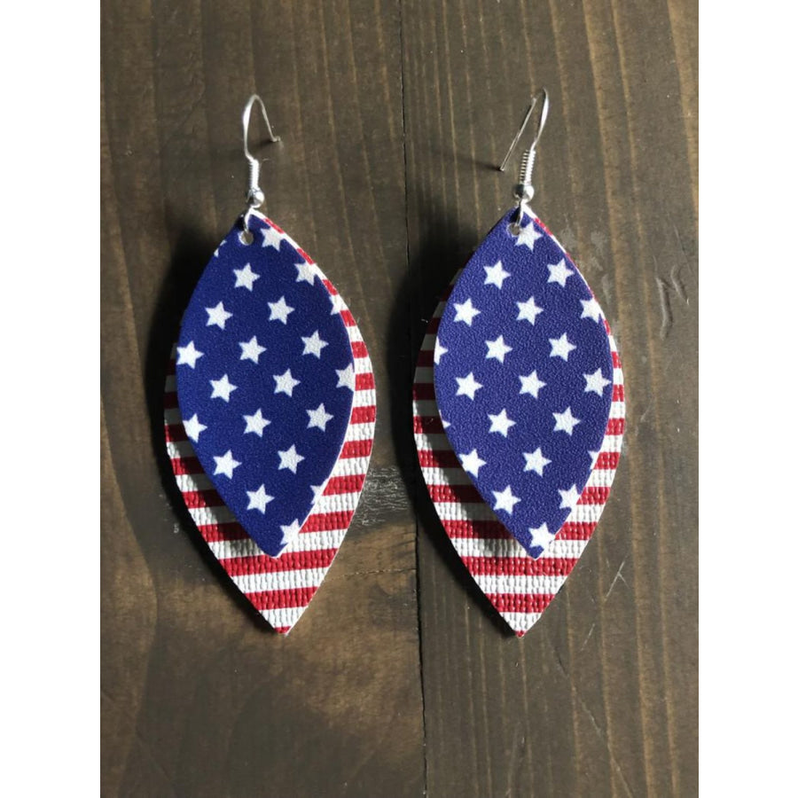 PU Leather Leaf Dangle Earrings Flag / One Size Apparel and Accessories