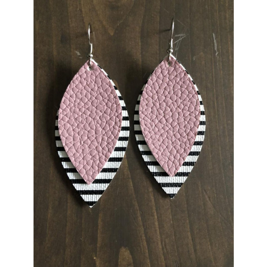 PU Leather Leaf Dangle Earrings Pink / One Size Apparel and Accessories