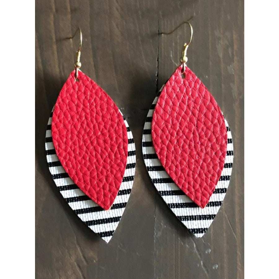 PU Leather Leaf Dangle Earrings Red / One Size Apparel and Accessories