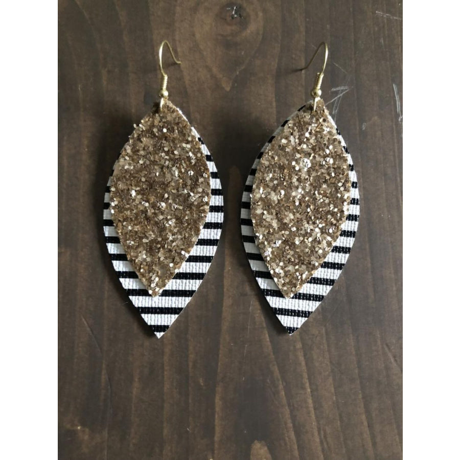 PU Leather Leaf Dangle Earrings Sequin / One Size Apparel and Accessories