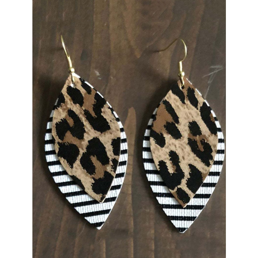 PU Leather Leaf Dangle Earrings Striped/Leopard / One Size Apparel and Accessories