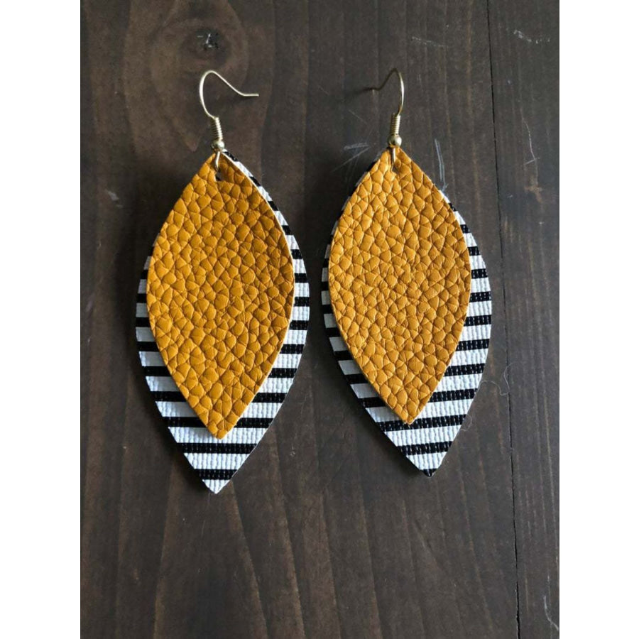 PU Leather Leaf Dangle Earrings Yellow / One Size Apparel and Accessories