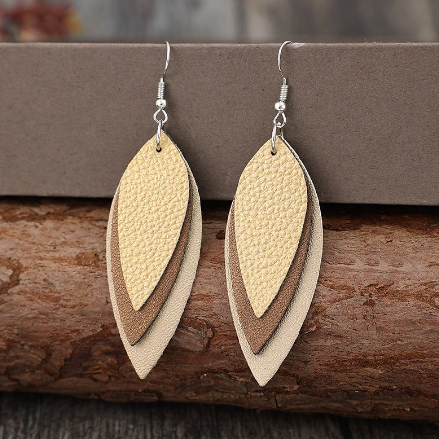 PU Leather Leaf Shape Earrings Tan / One Size Apparel and Accessories